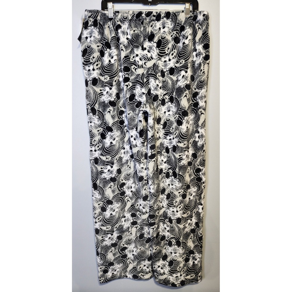 Disney Mickey Mouse PJ Unisex Size Medium Fleece Grey Black Lounge Pajama Pants - Picture 2 of 8